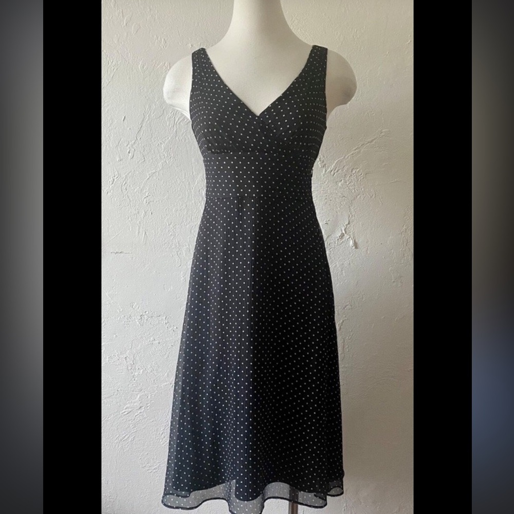J. Crew Black Midi Dress with White Polka Dots